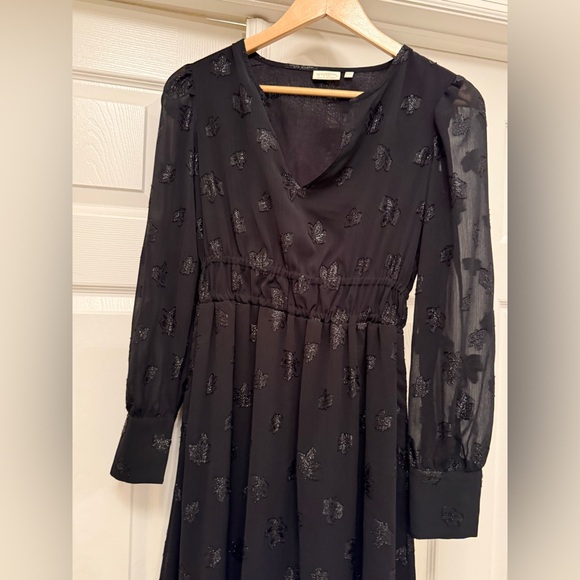 Spartina 449 Dresses & Skirts - Spartina 449 Midi Dress Womens XXS Black Metallic Fil Coupe Leaf Long Sleeve